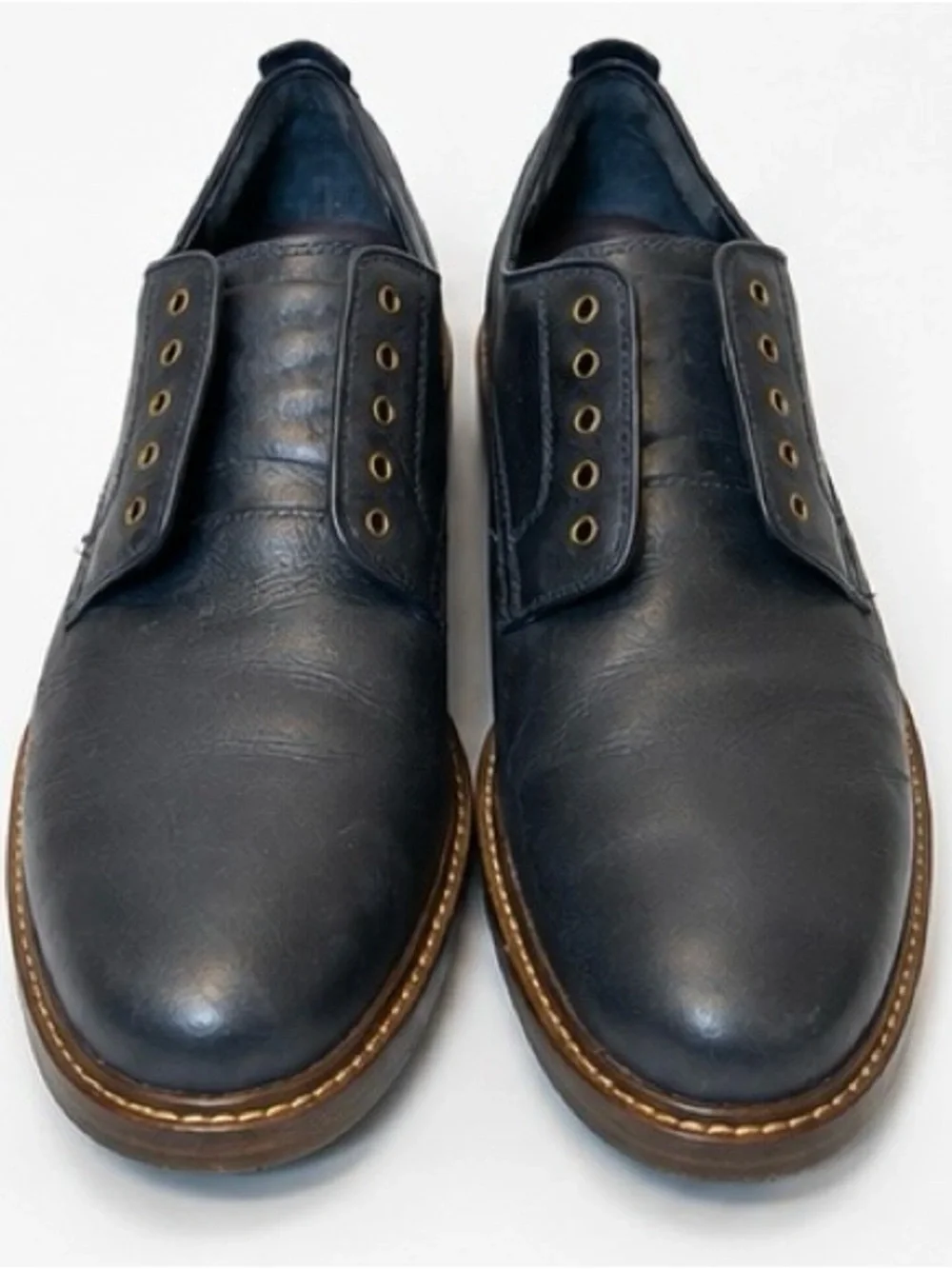 Cole Haan Navy Leather Derby/Oxford Shoes with Brass Eyelets